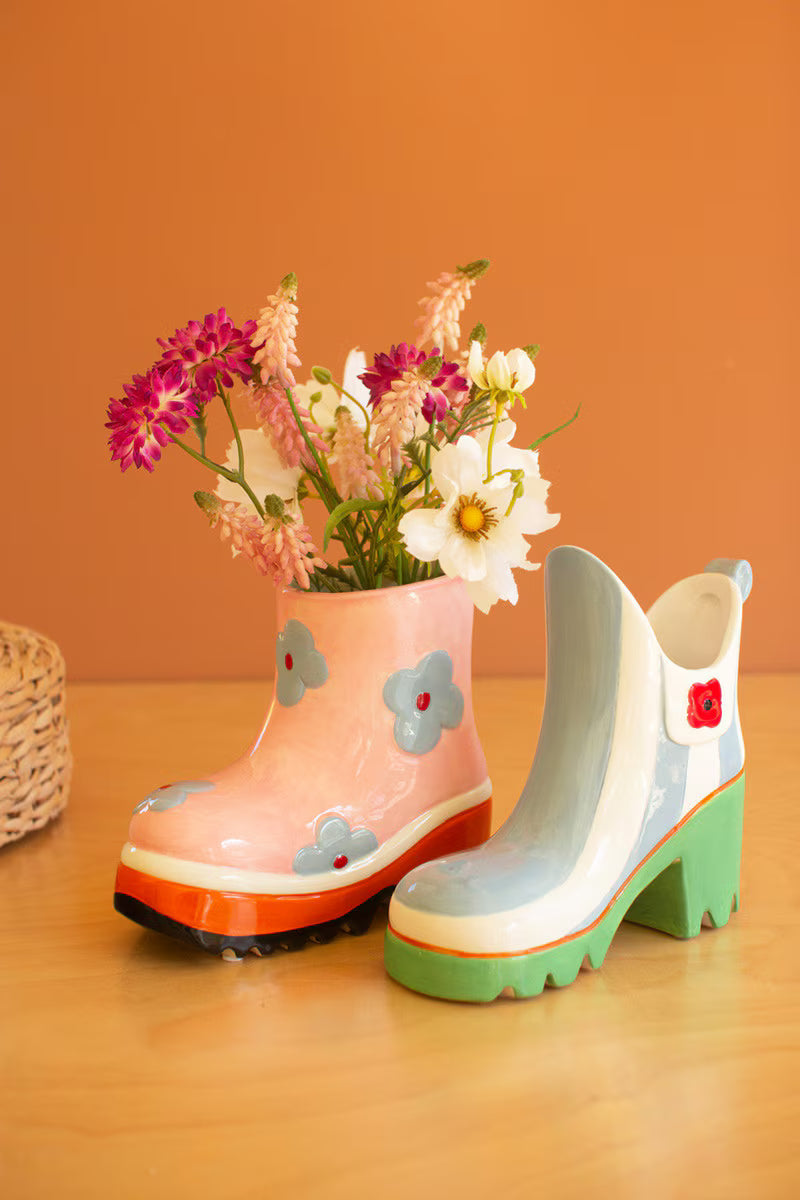 Set of 2 Colorful Ceramic Rubber Boot Vases