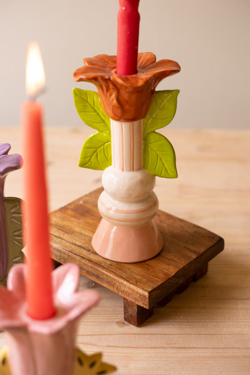 Set of 3 Ceramic Flower Candle Holders