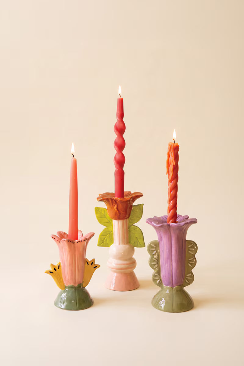 Set of 3 Ceramic Flower Candle Holders