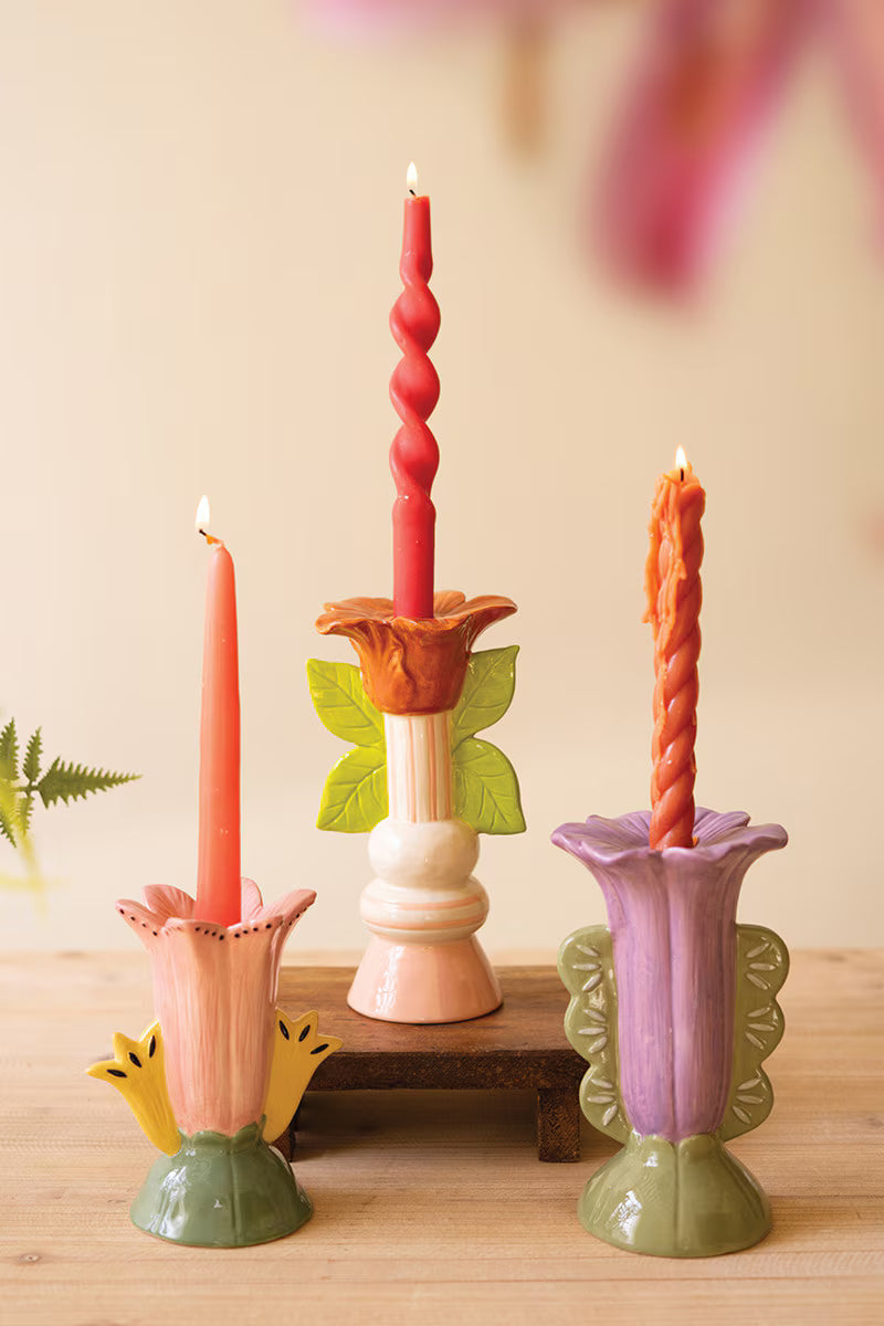 Set of 3 Ceramic Flower Candle Holders