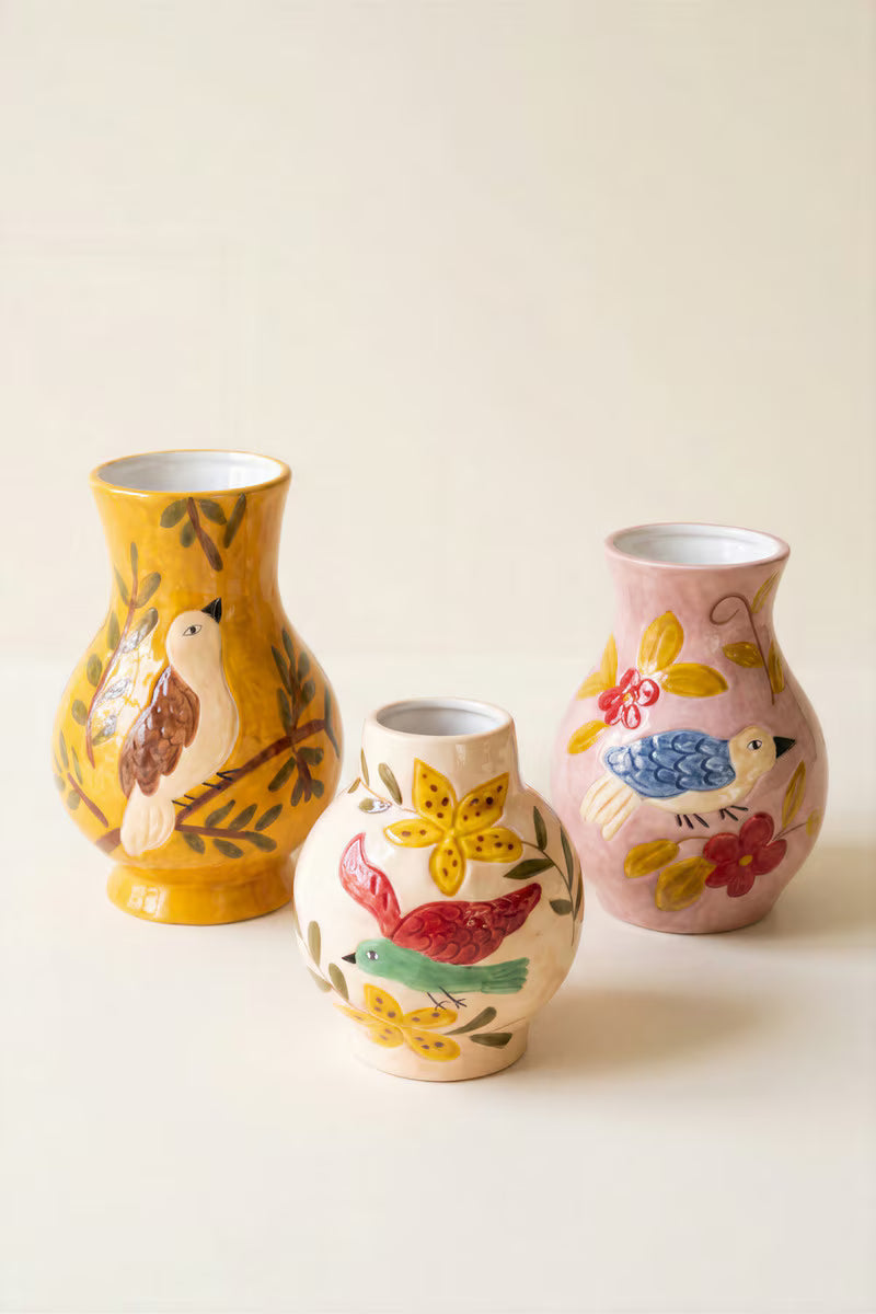 Set of 3 Ceramic Bird Vases