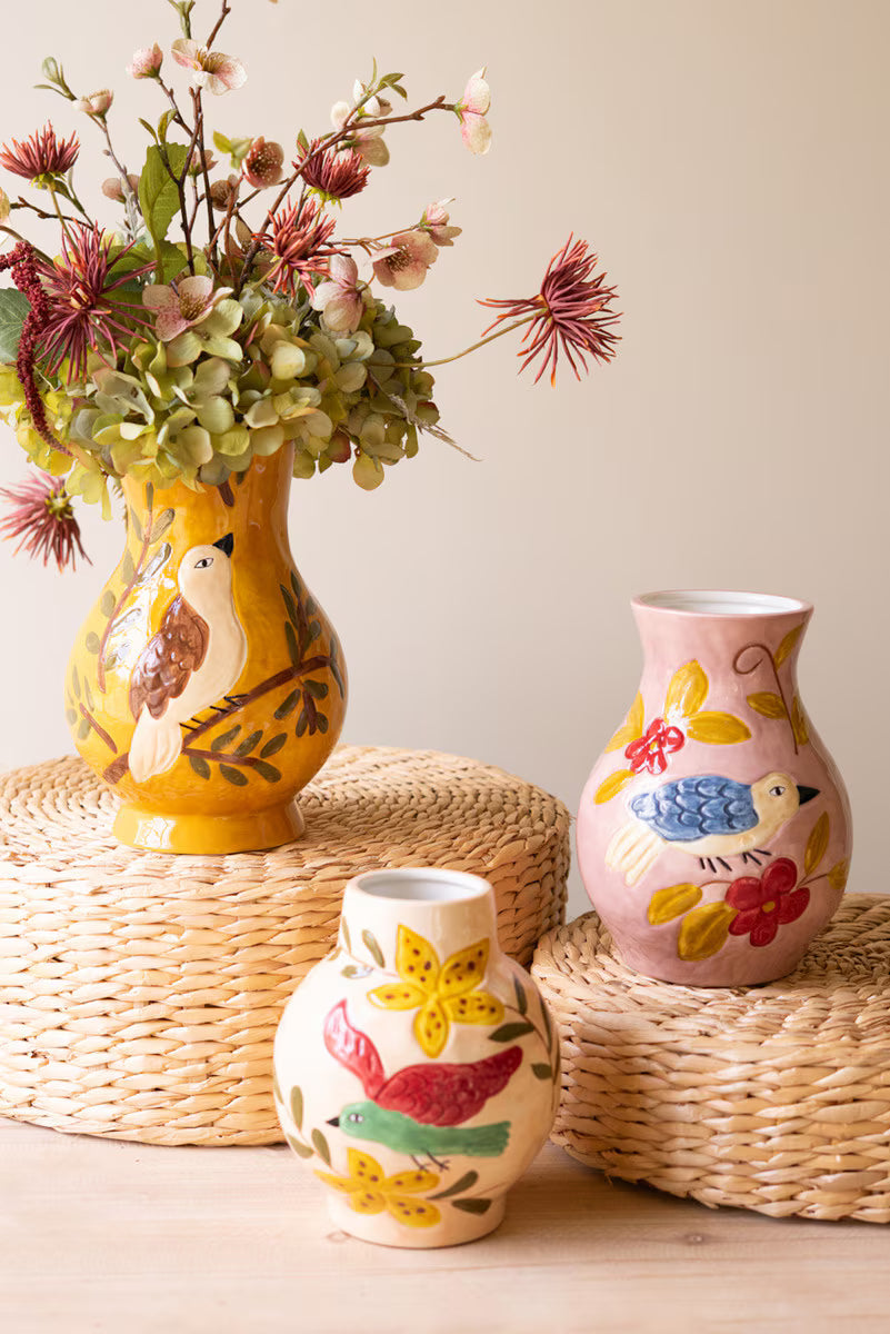 Set of 3 Ceramic Bird Vases