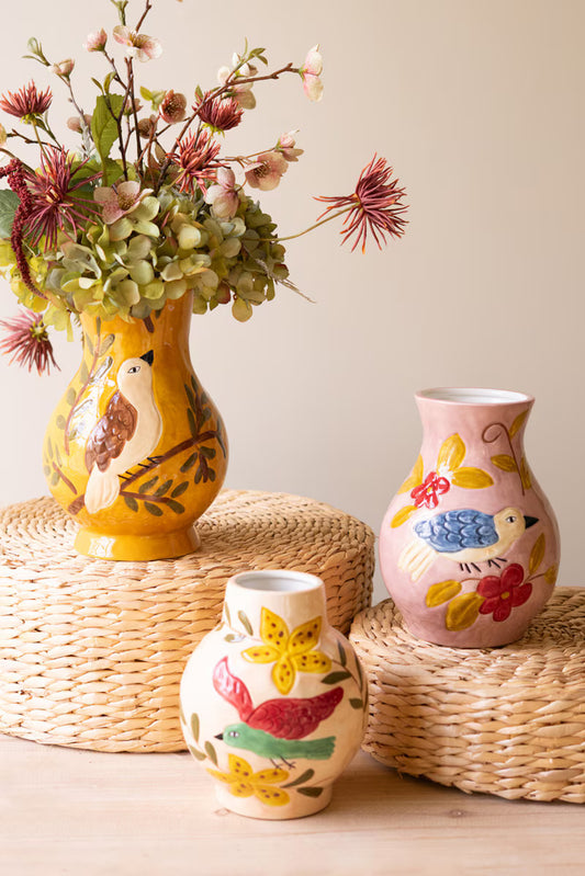 Set of 3 Ceramic Bird Vases
