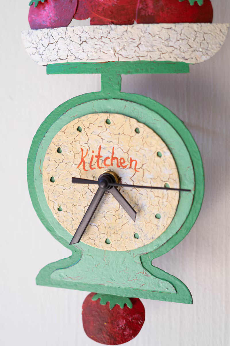 Hand-Painted Tomatoes on Scale Wall Clock with Moving Pendulum