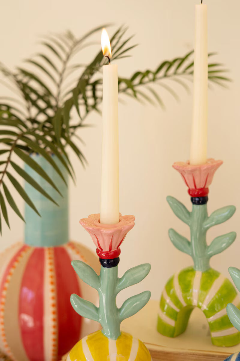 Set of 3 Ceramic Flower Taper Candle Holders