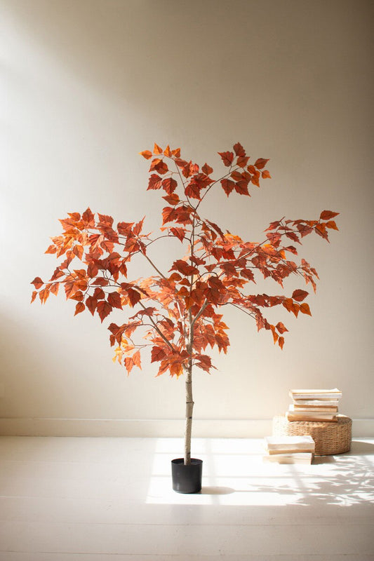 Artificial Autumn Birch Tree in a Black Plastic Pot