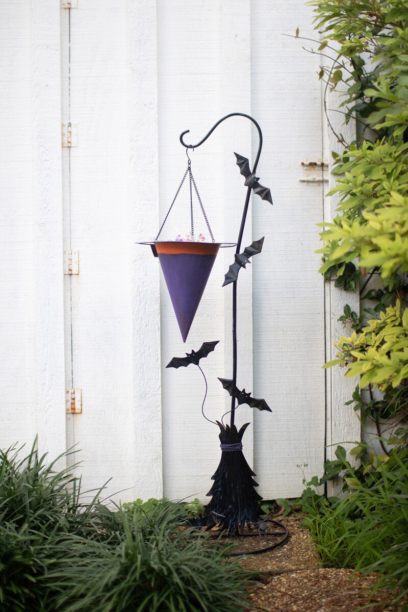 Painted Metal Halloween Witch Hat Candy Holder