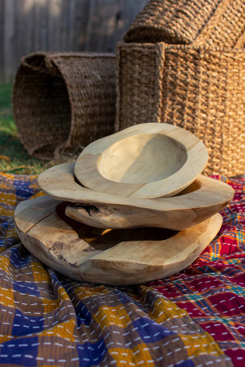 Set of 3 Rustic Teakwood Bowls