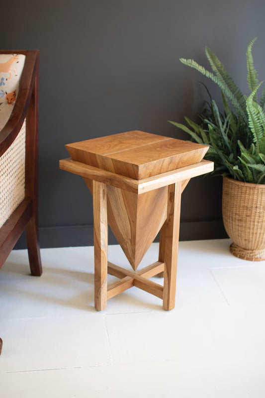 Teakwood Pyramid Side Table