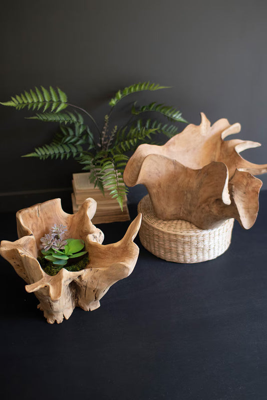 Blooming Hand-Carved Teak Root Bowl
