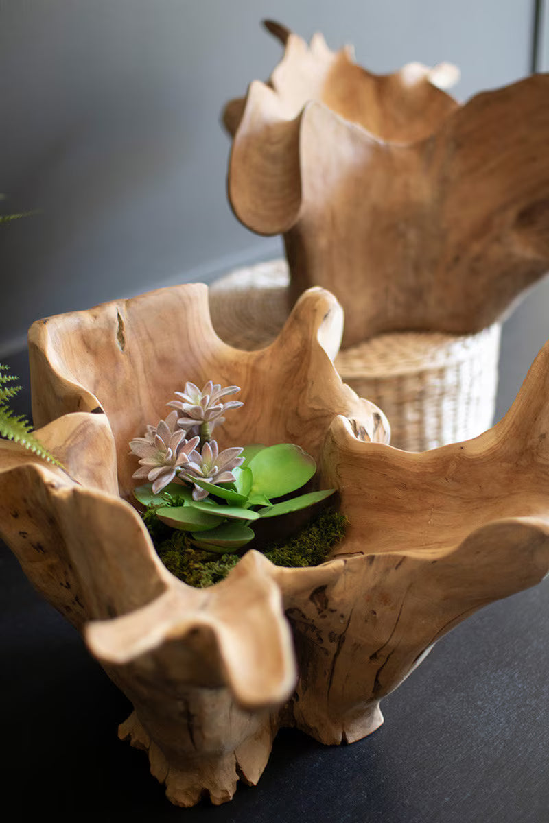Blooming Hand-Carved Teak Root Bowl