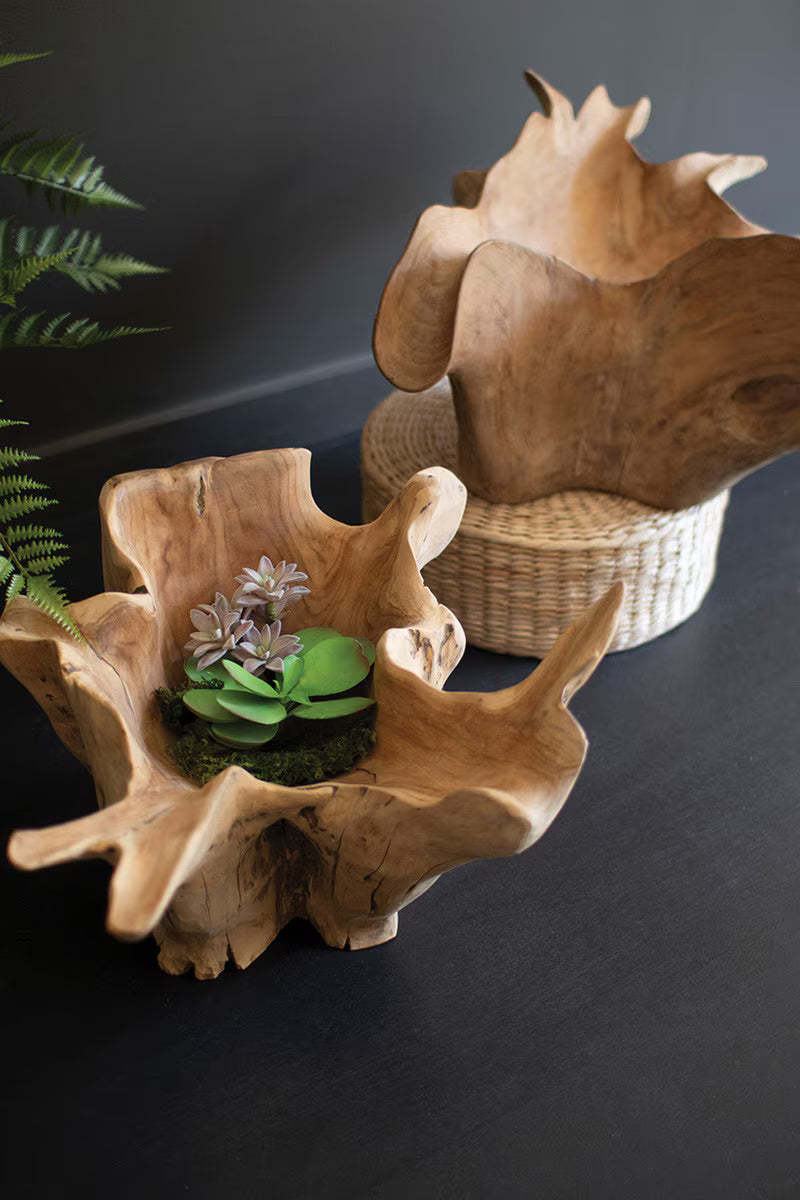Blooming Hand-Carved Teak Root Bowl