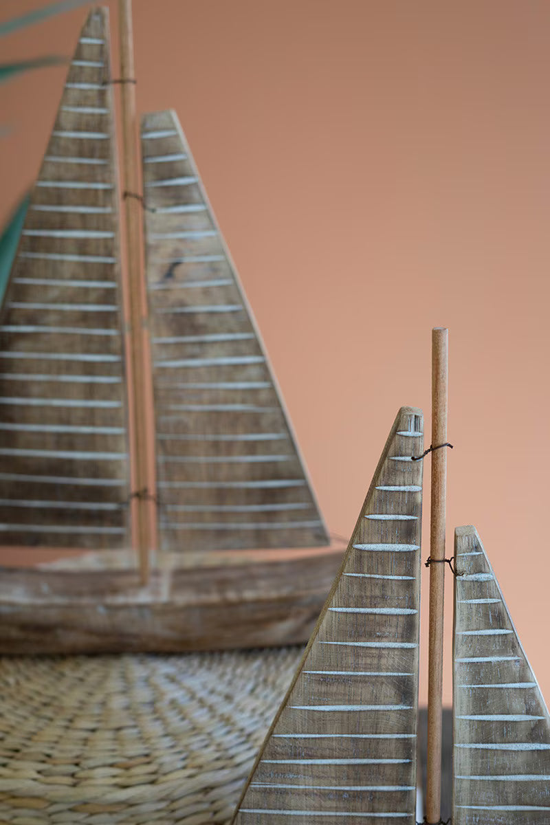 Set of 2 Rustic Recycled Wood Sailboats