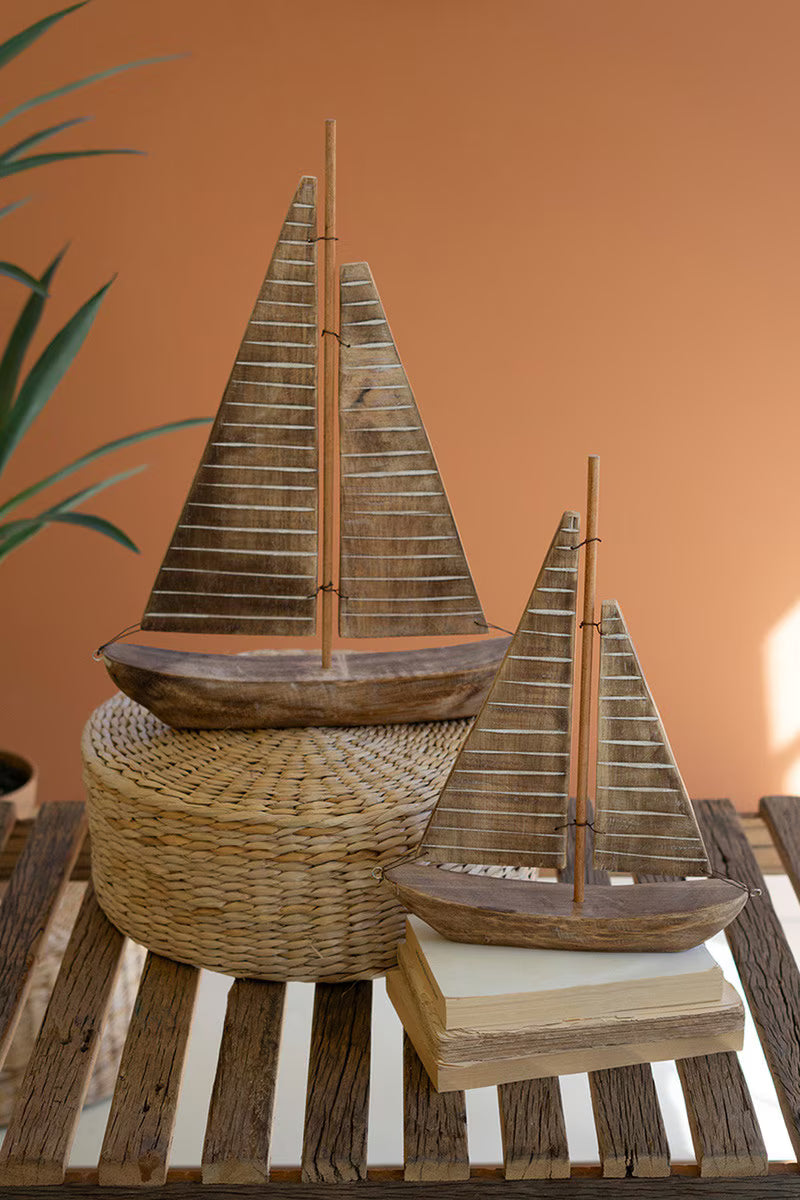 Set of 2 Rustic Recycled Wood Sailboats