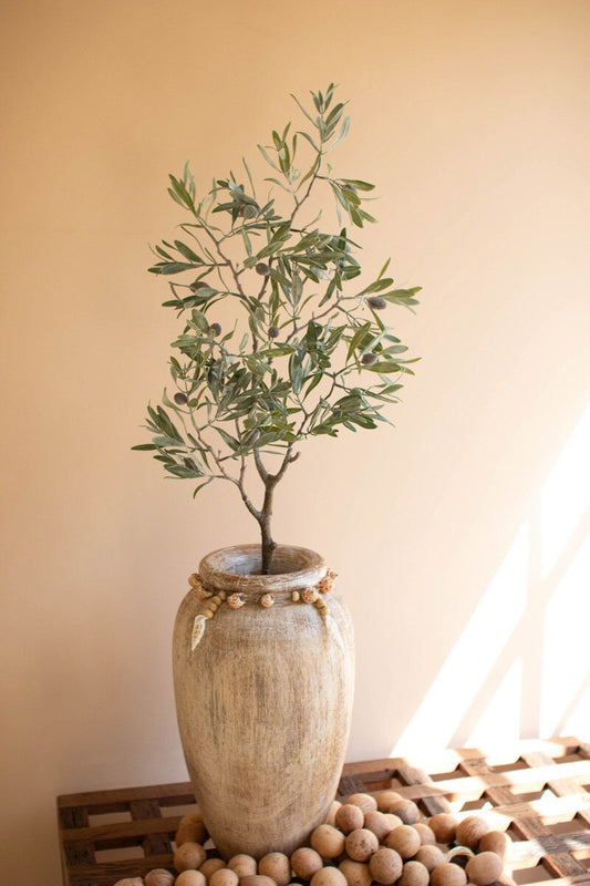 Carved Wood Vase with Shell Detail