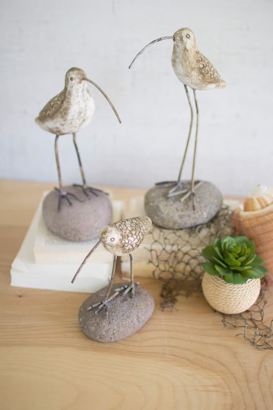 Set of 3 Painted Clay Shore Birds on Rock Bases