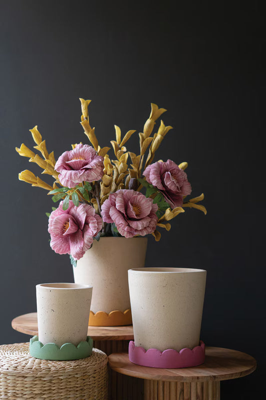 Set of 3 Terracotta Planters with Scalloped Trays