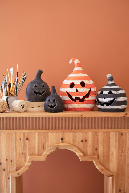 Set of 2 Small Black Clay Jack-O-Lanterns