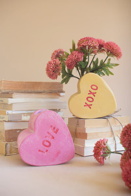 Set of 2 Clay Conversation Heart Vases