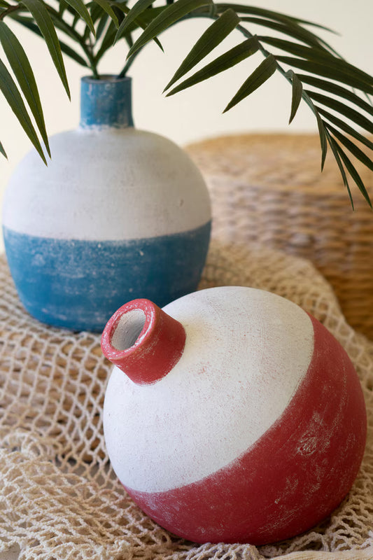 Set of 2 Clay Round Fishing Bobber Bud Vases