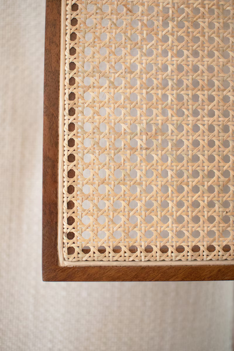 Wood Sofa Table with Woven Cane Detail