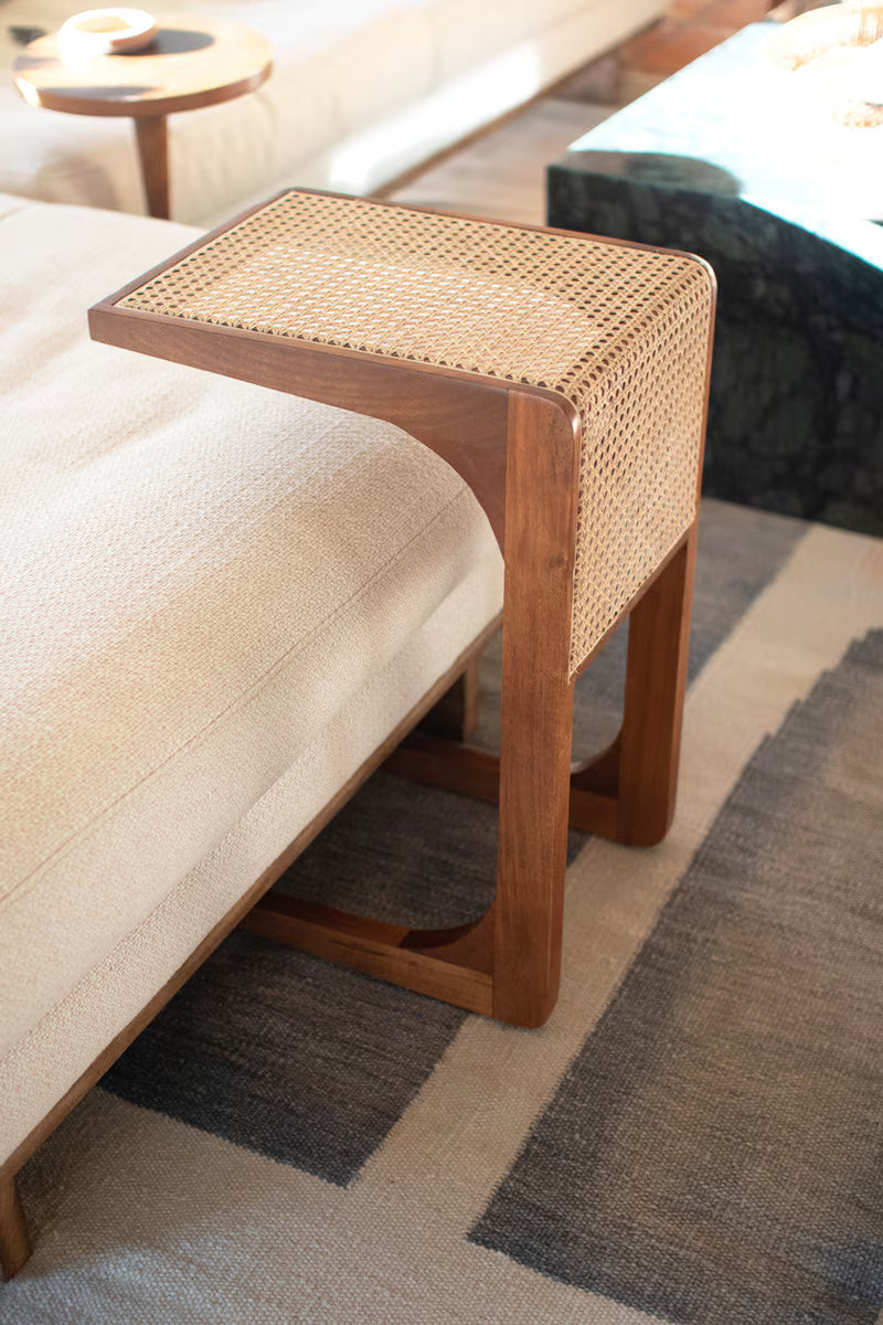Wood Sofa Table with Woven Cane Detail