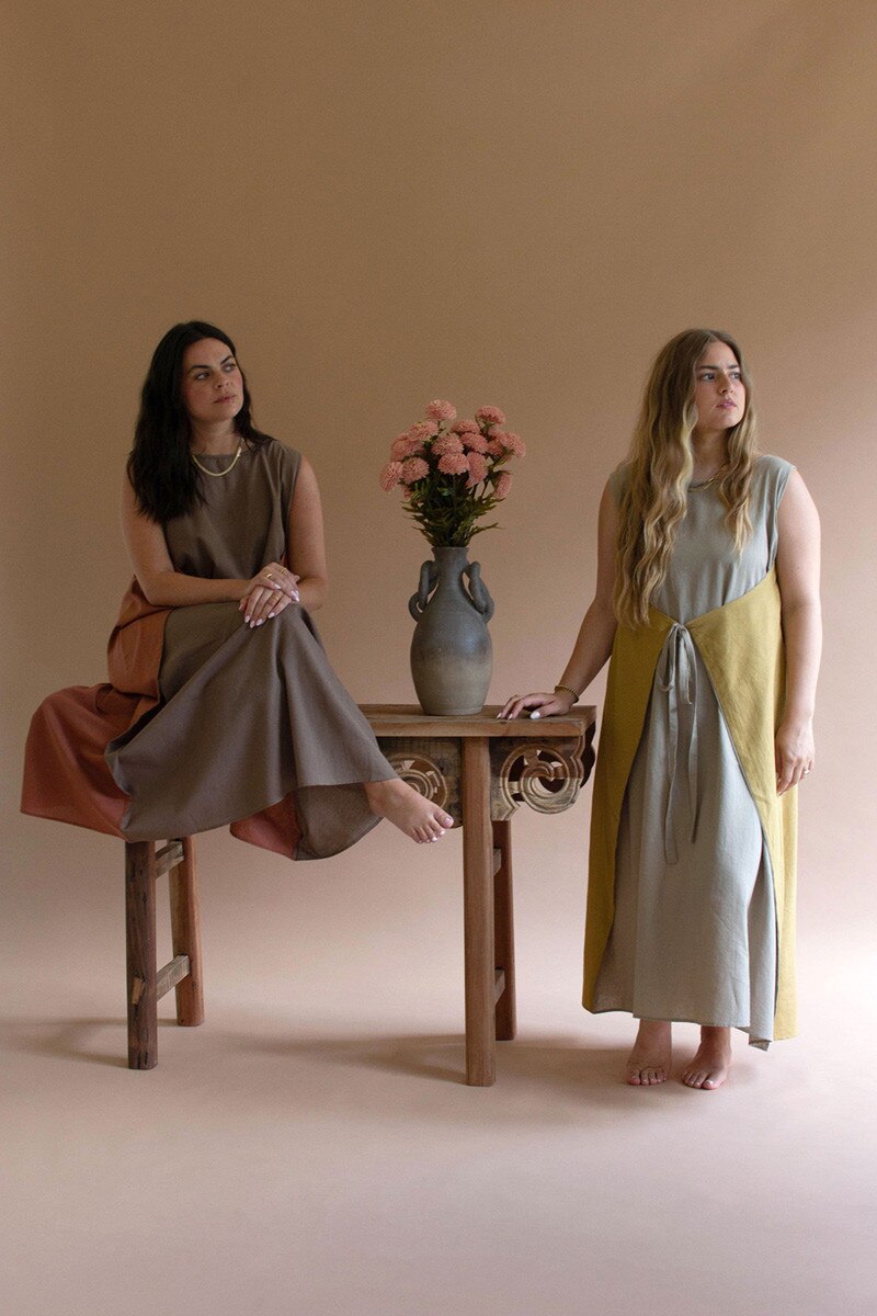 Fog and Pistachio Sleeveless Double-Sided Tie Dress
