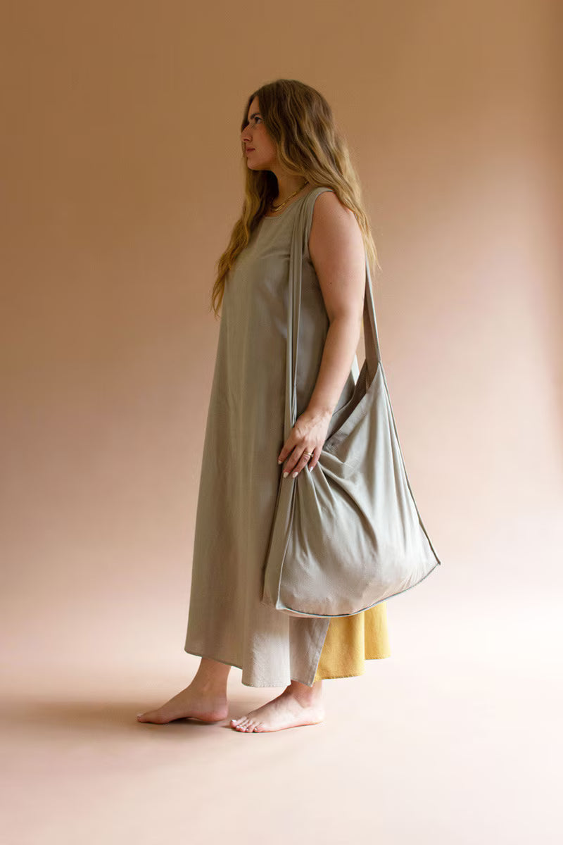 Fog and Pistachio Sleeveless Double-Sided Tie Dress
