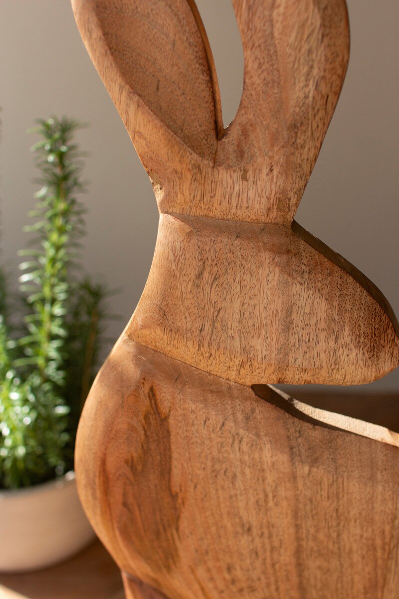 Tall Carved Wood Rabbit on a Base