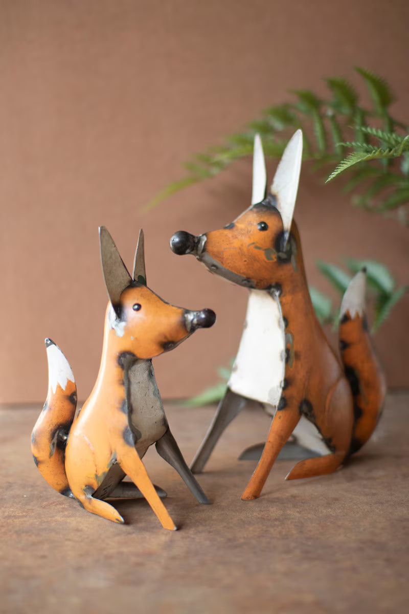 Set of 2 Recycled Iron Foxes