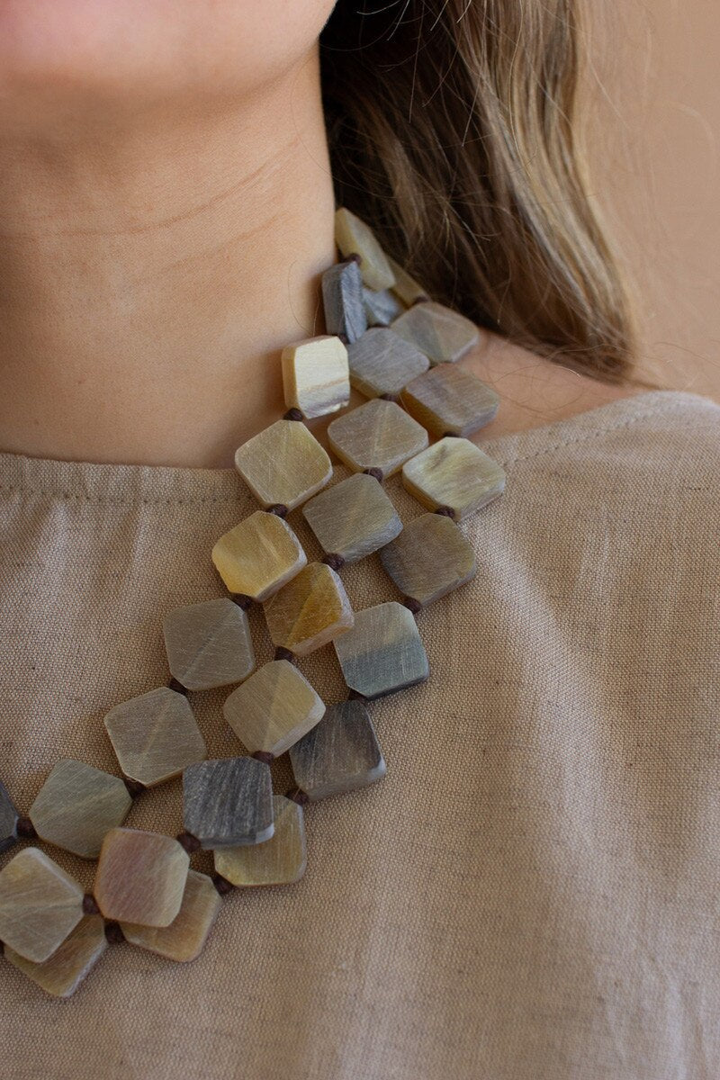 Light Multi-Layered Horn Bead Necklace