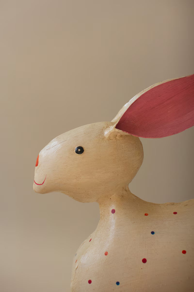 Set of 2 Painted Iron Rabbits with Polka Dots