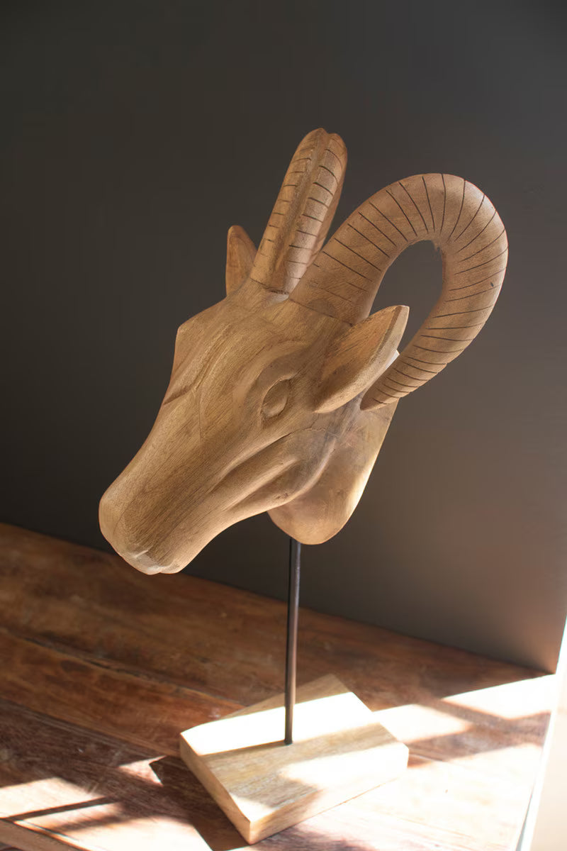 Set of 3 Carved Mango Wood African Animal Heads