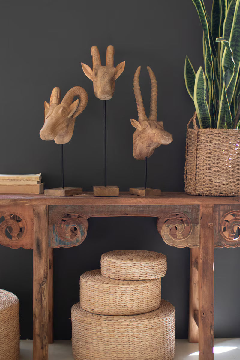 Set of 3 Carved Mango Wood African Animal Heads