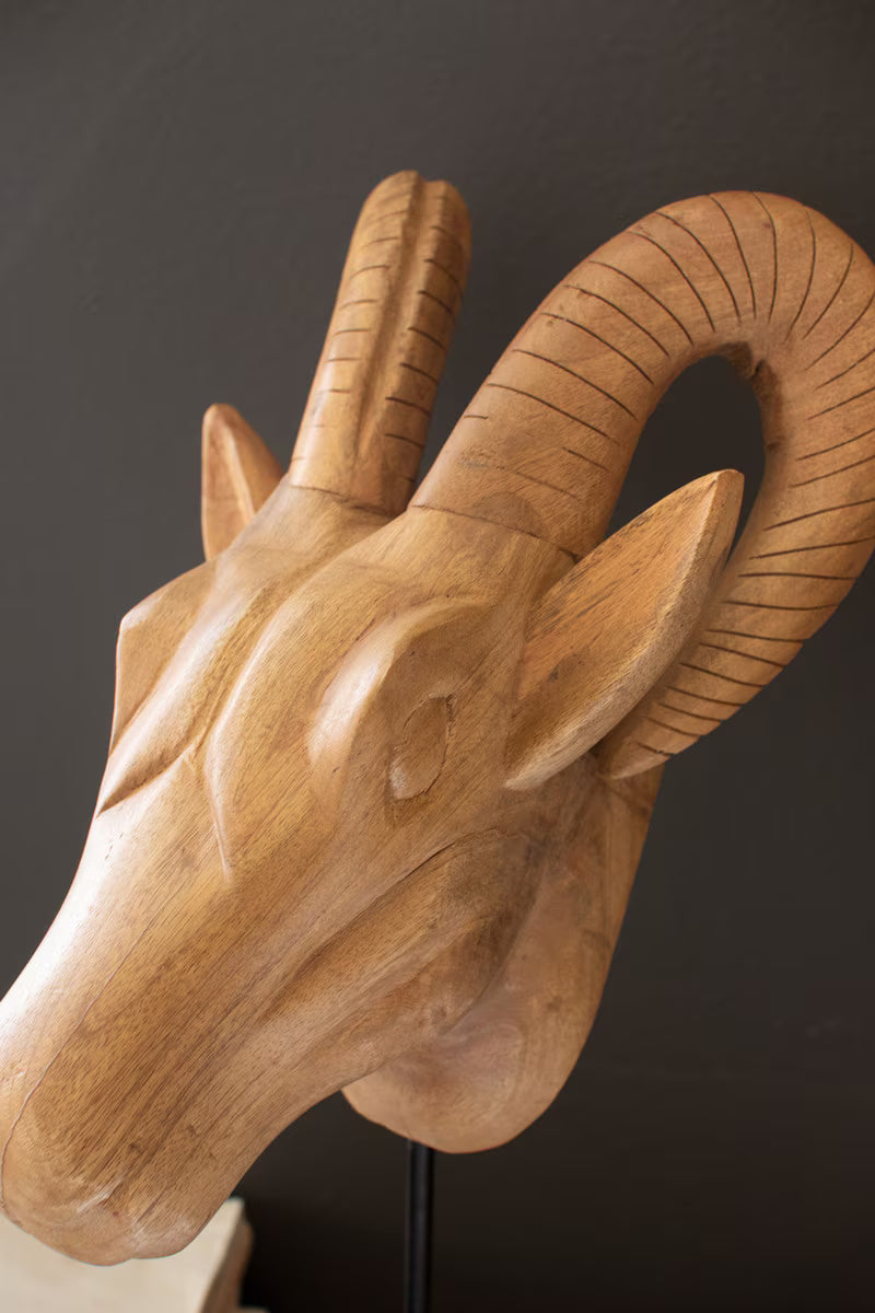 Set of 3 Carved Mango Wood African Animal Heads