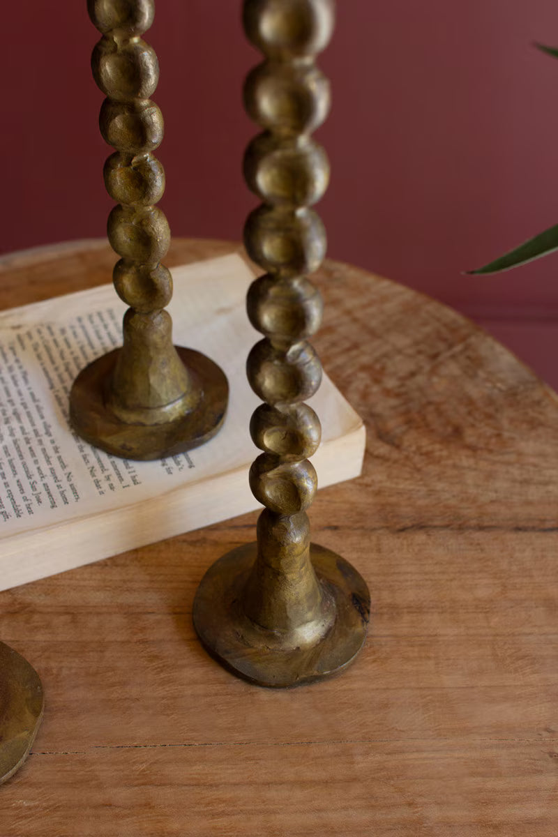 Set of 3 Antique Brass Taper Candle Holders