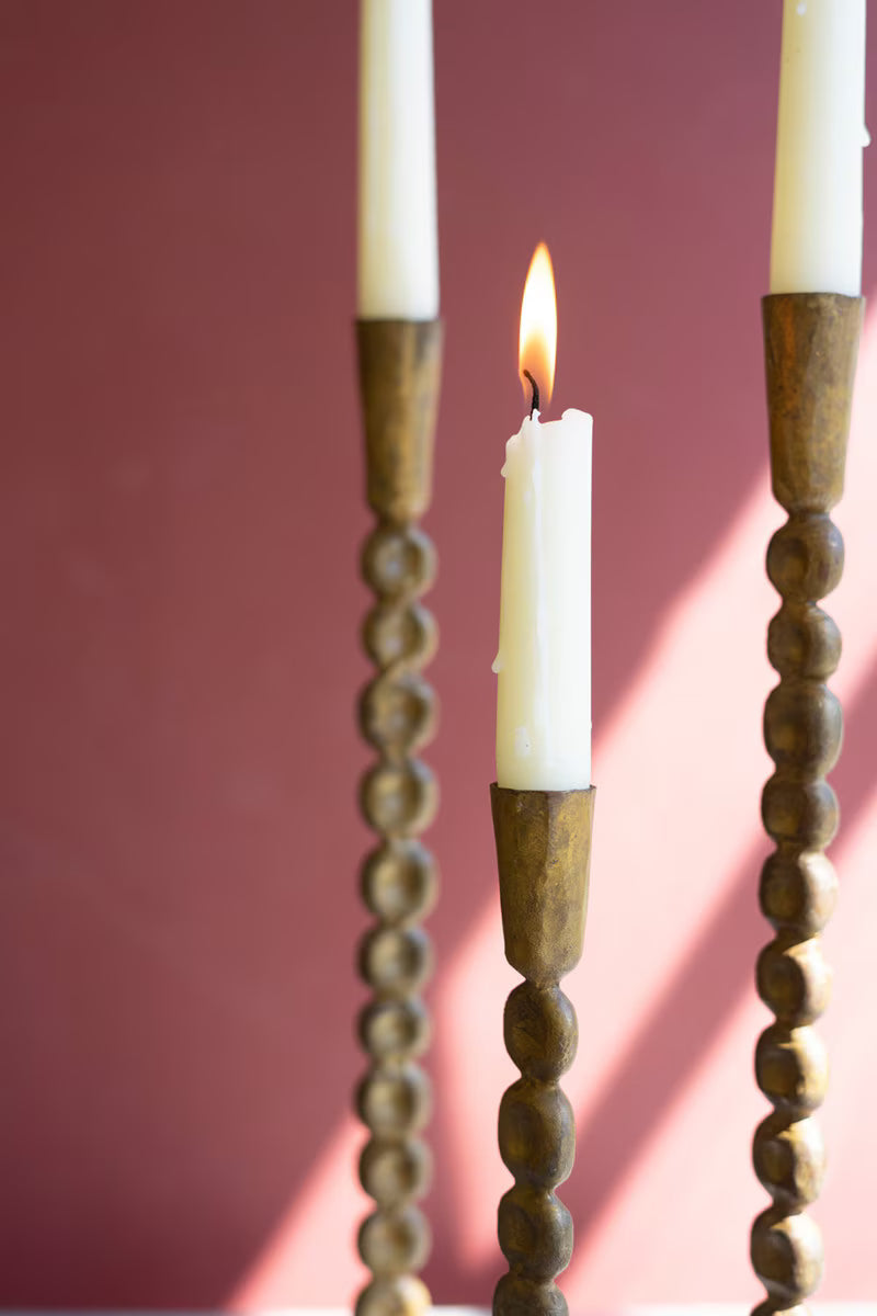 Set of 3 Antique Brass Taper Candle Holders