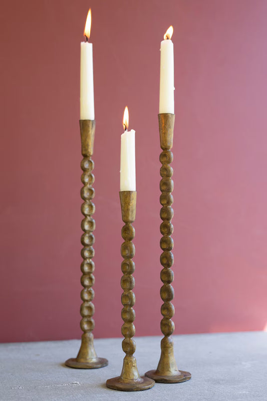 Set of 3 Antique Brass Taper Candle Holders