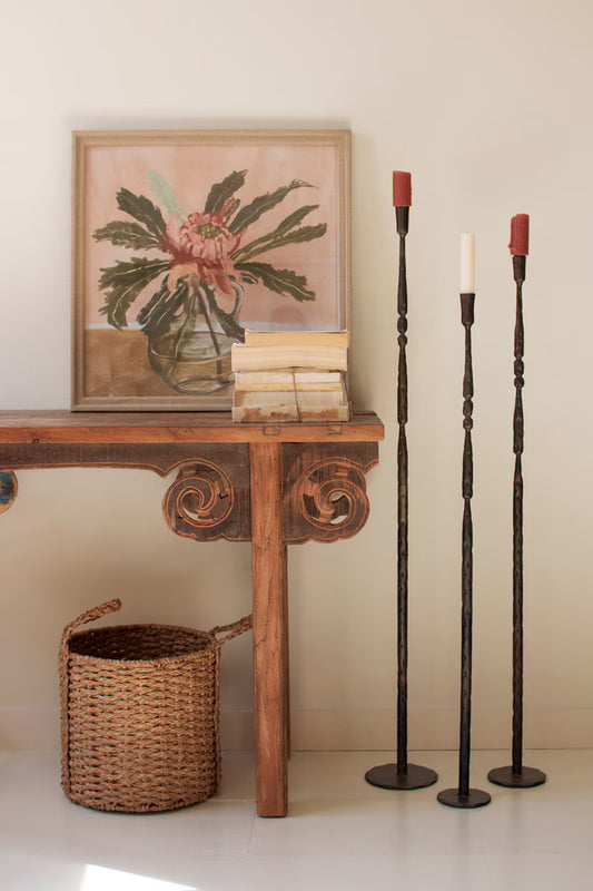 Set of 3 Tall Forged-Iron Taper Candle Holders