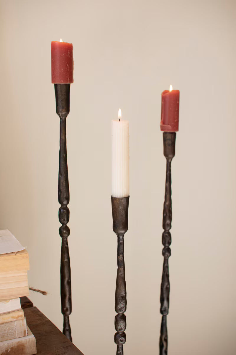 Set of 3 Tall Forged-Iron Taper Candle Holders