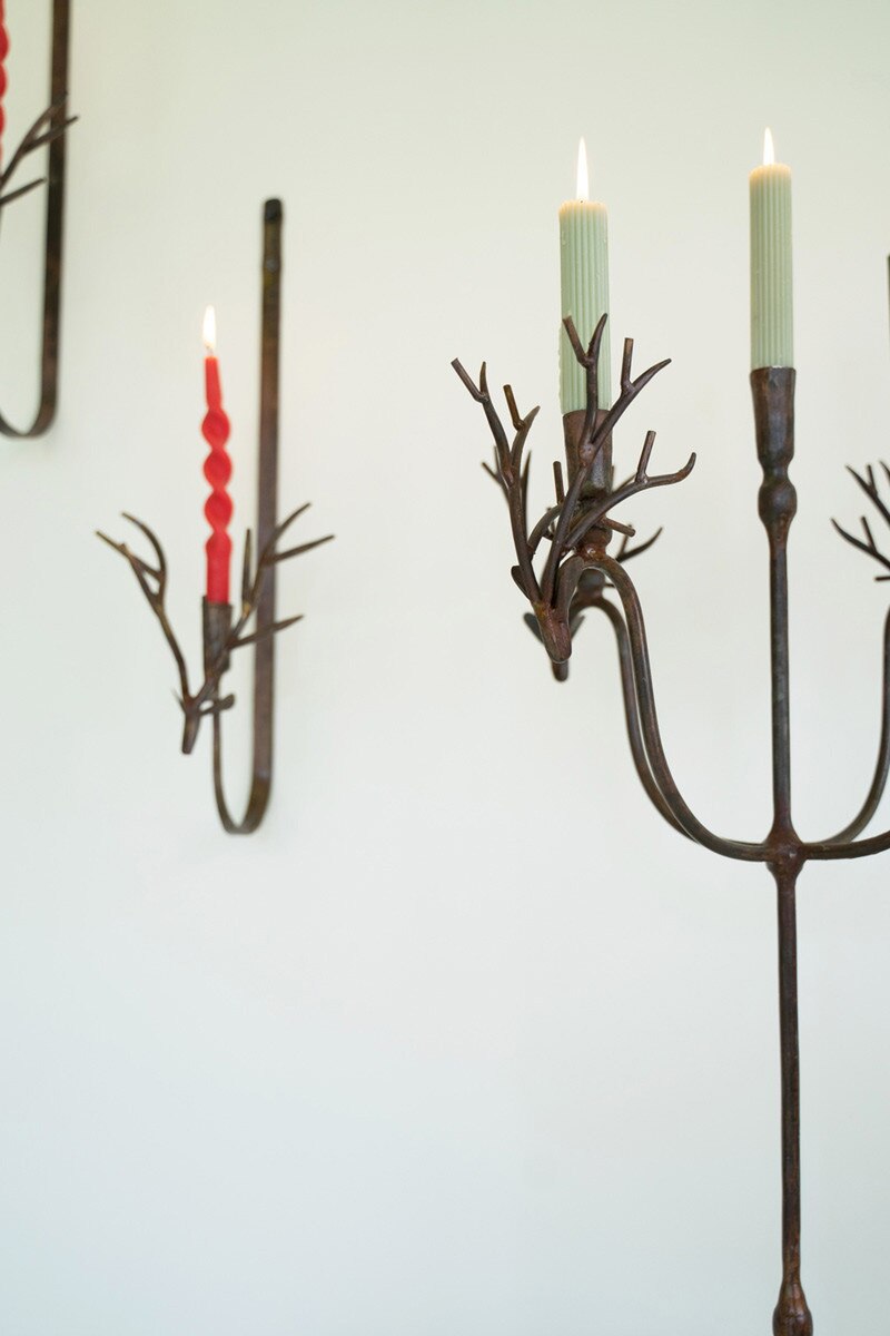 Forged Rustic Iron Deer Candelabra