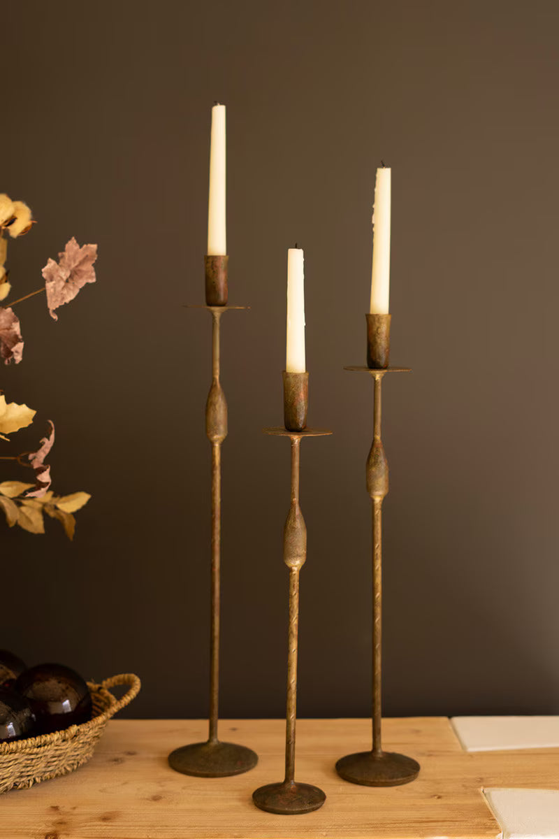 Set of 3 Forged-Iron Taper Candle Holders