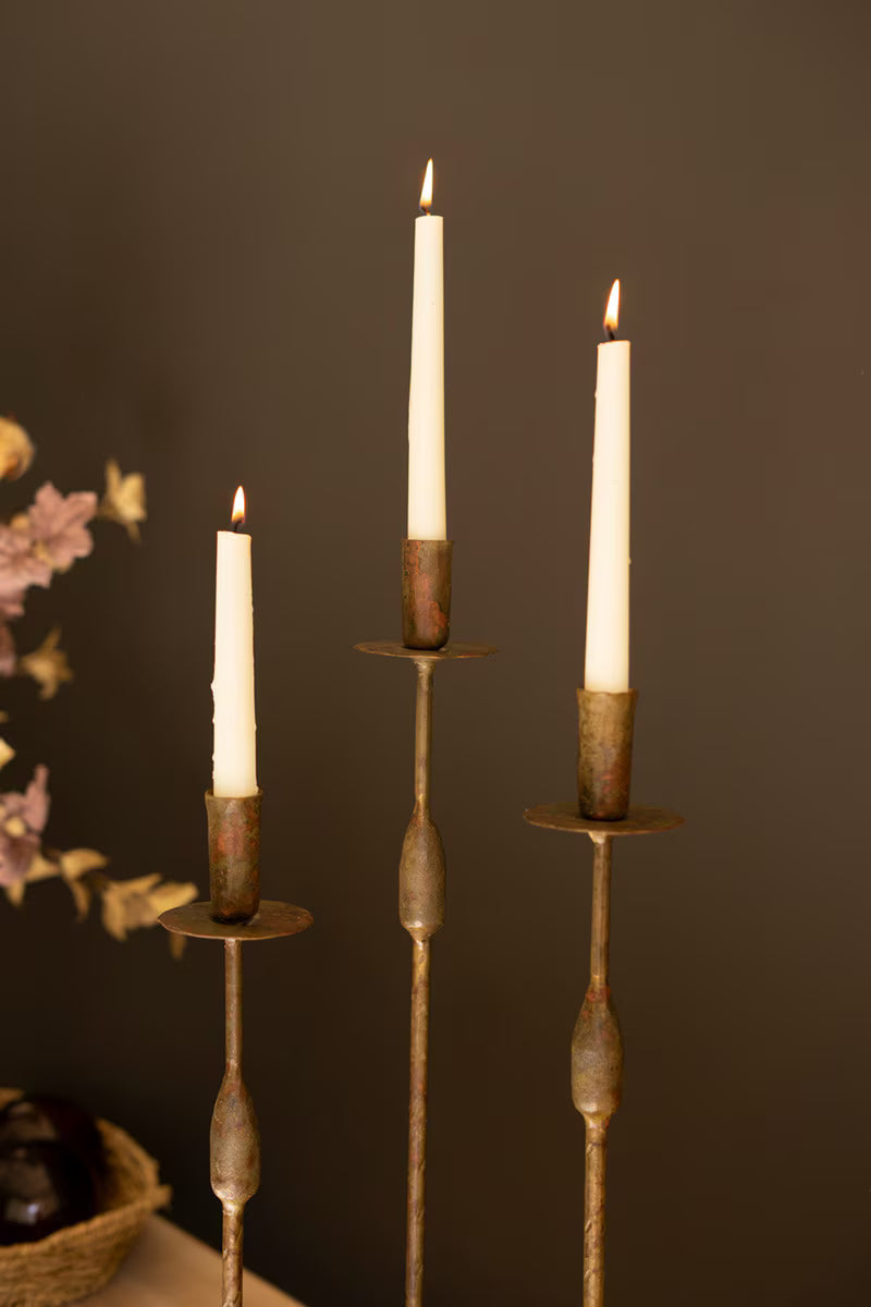 Set of 3 Forged-Iron Taper Candle Holders