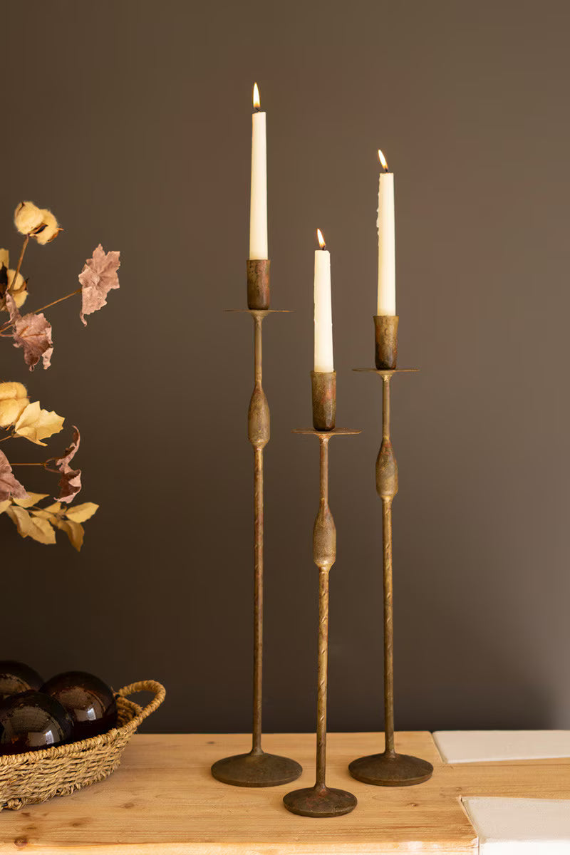 Set of 3 Forged-Iron Taper Candle Holders