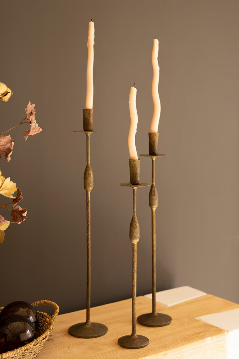 Set of 3 Forged-Iron Taper Candle Holders