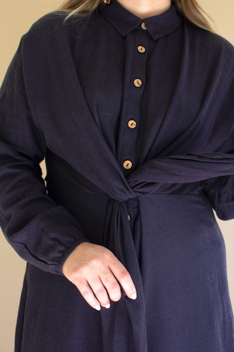 Tie Detail Long-Sleeve Dress with Front