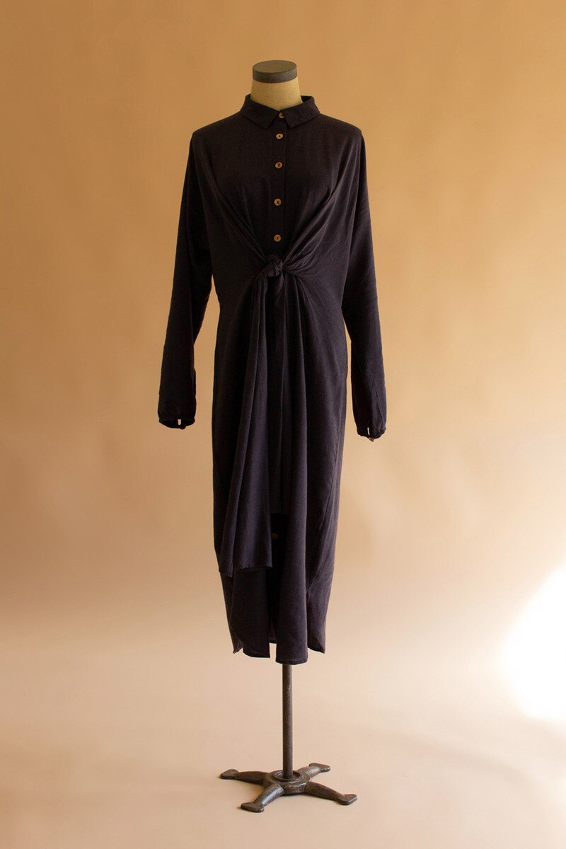 Tie Detail Long-Sleeve Dress with Front
