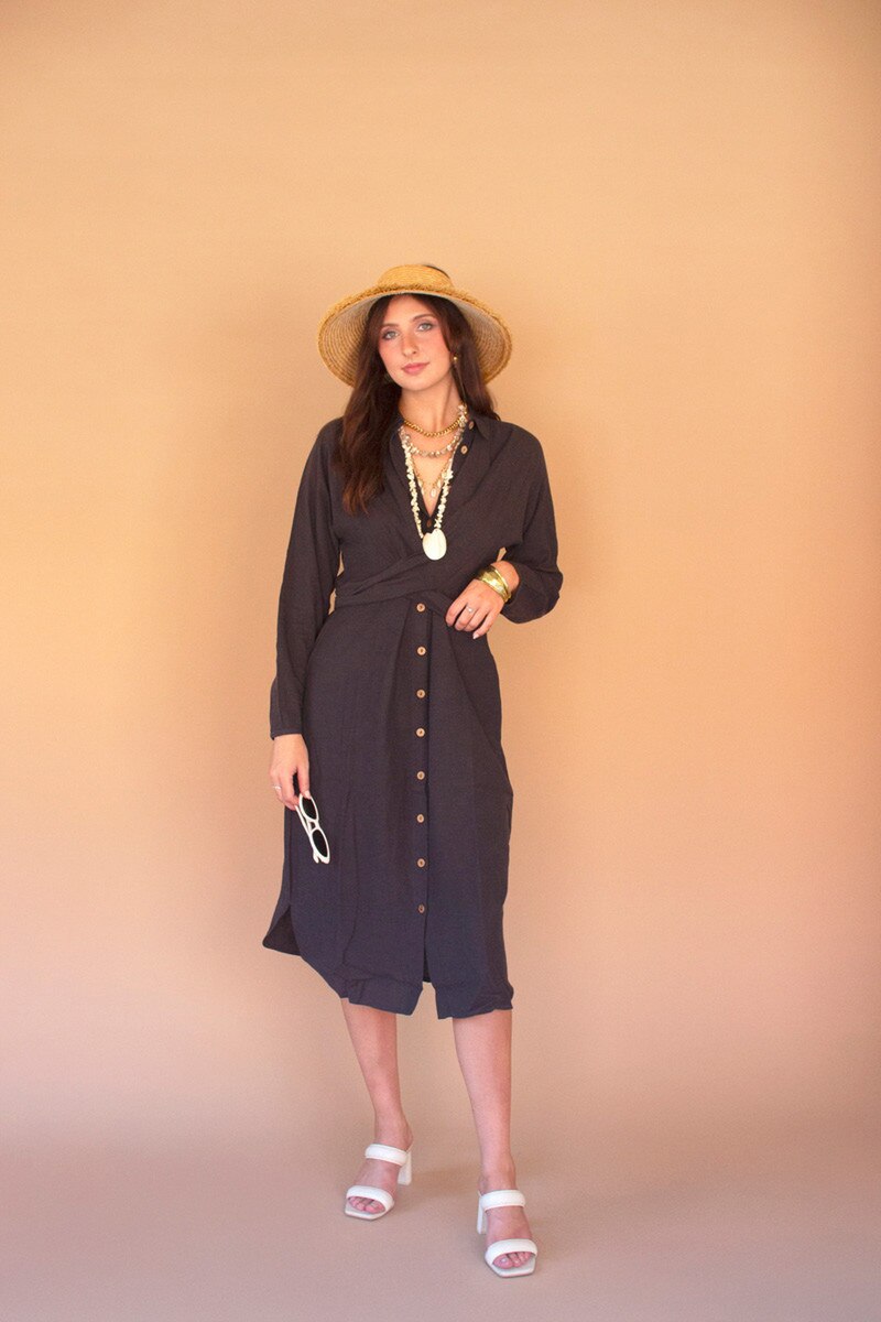 Tie Detail Long-Sleeve Dress with Front