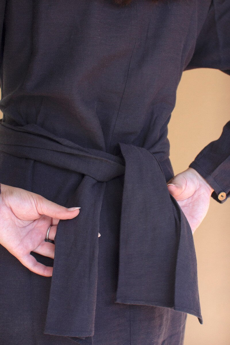 Tie Detail Long-Sleeve Dress with Front