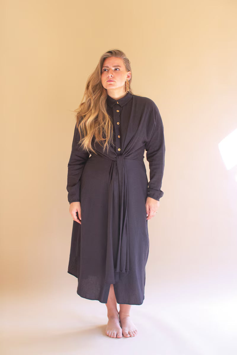 Tie Detail Long-Sleeve Dress with Front